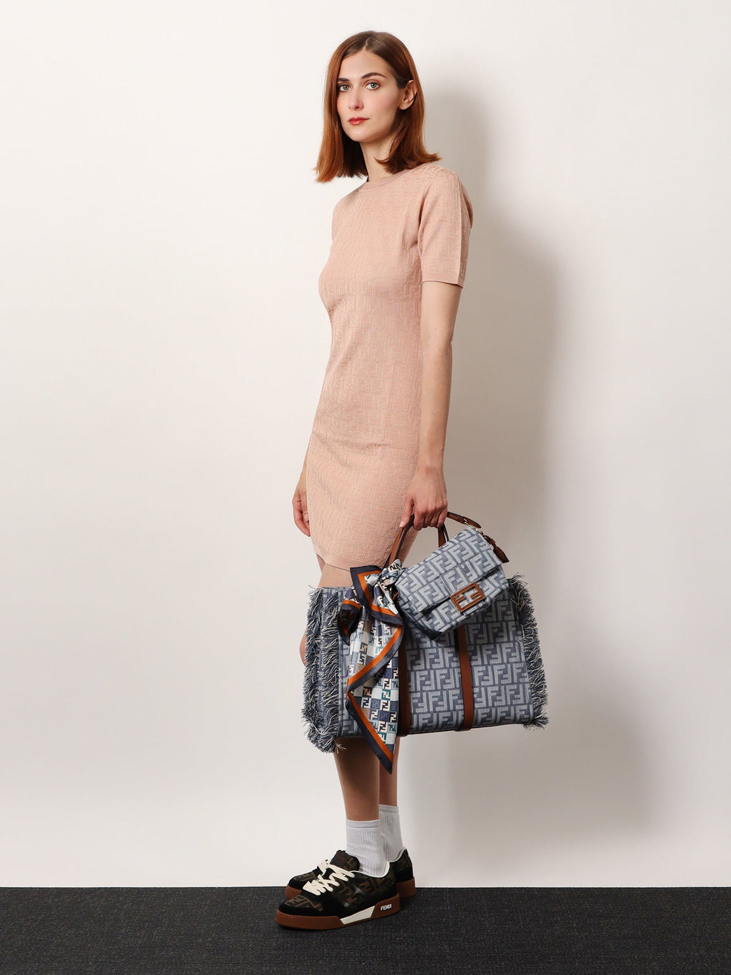 Fendi Women Summer Tote Ff Jacquard Fabric Shoulder Bag With Fringes