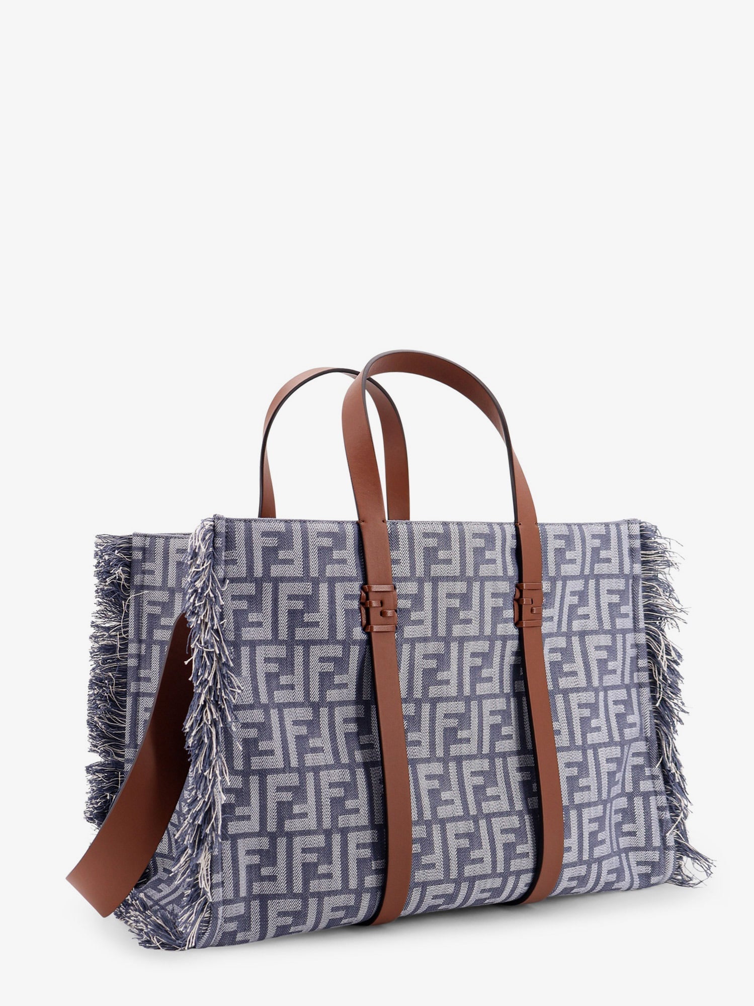 Fendi Women Summer Tote Ff Jacquard Fabric Shoulder Bag With Fringes