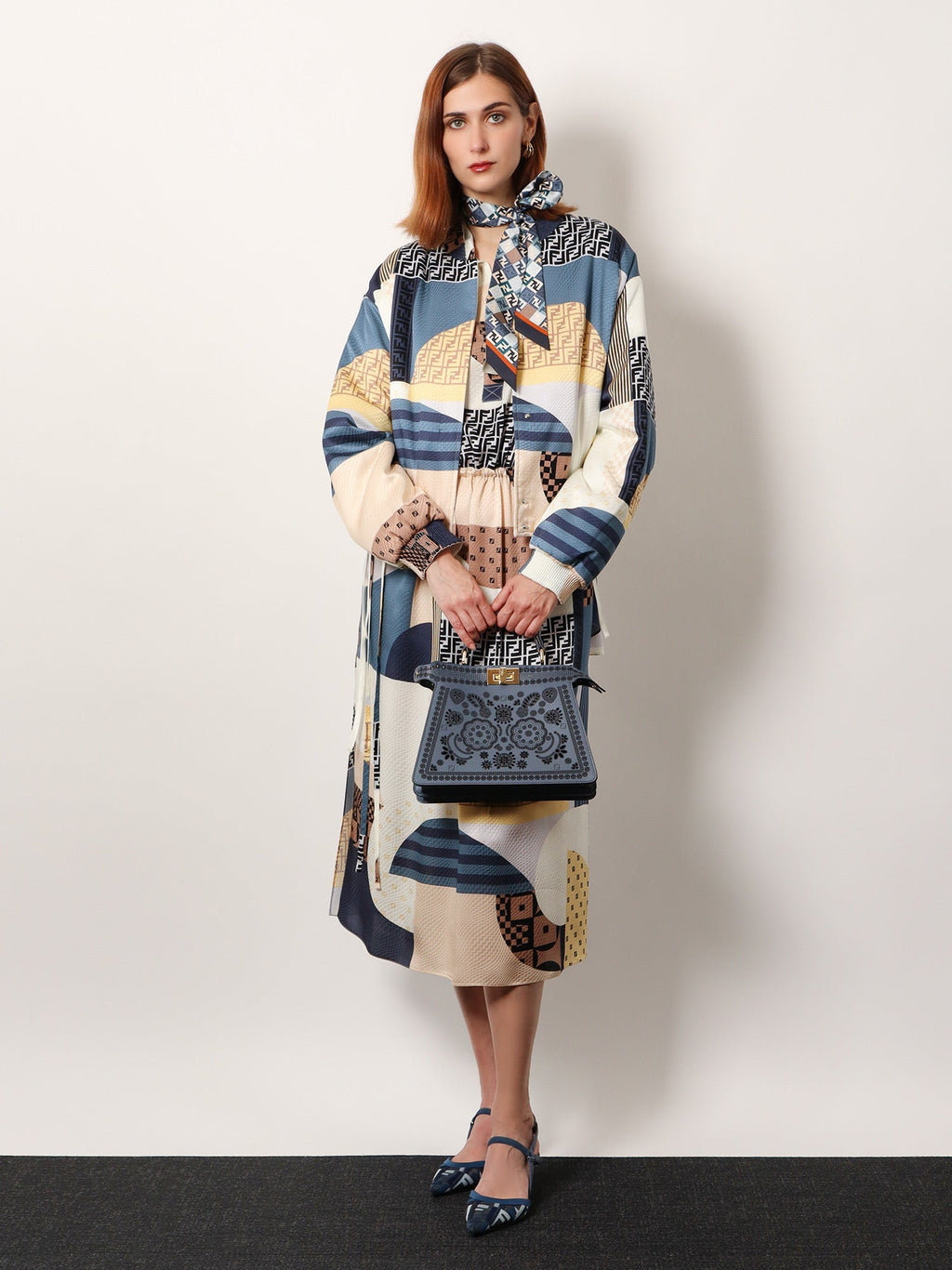 Fendi Women Peekaboo Iseeu Small Leather Shoulder Bag With Laser-Cut Coral Bandana Motif