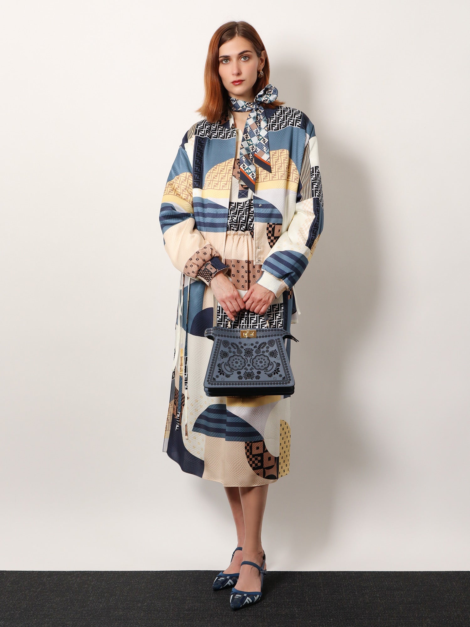 Fendi Women Peekaboo Iseeu Small Leather Shoulder Bag With Laser-Cut Coral Bandana Motif