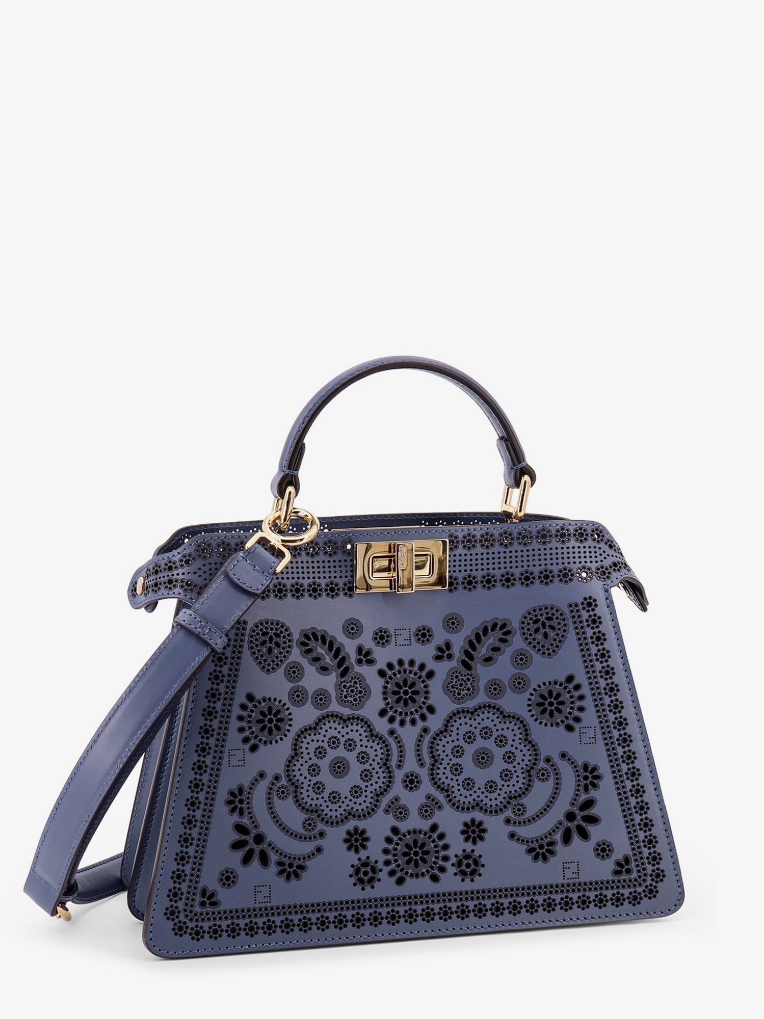 Fendi Women Peekaboo Iseeu Small Leather Shoulder Bag With Laser-Cut Coral Bandana Motif