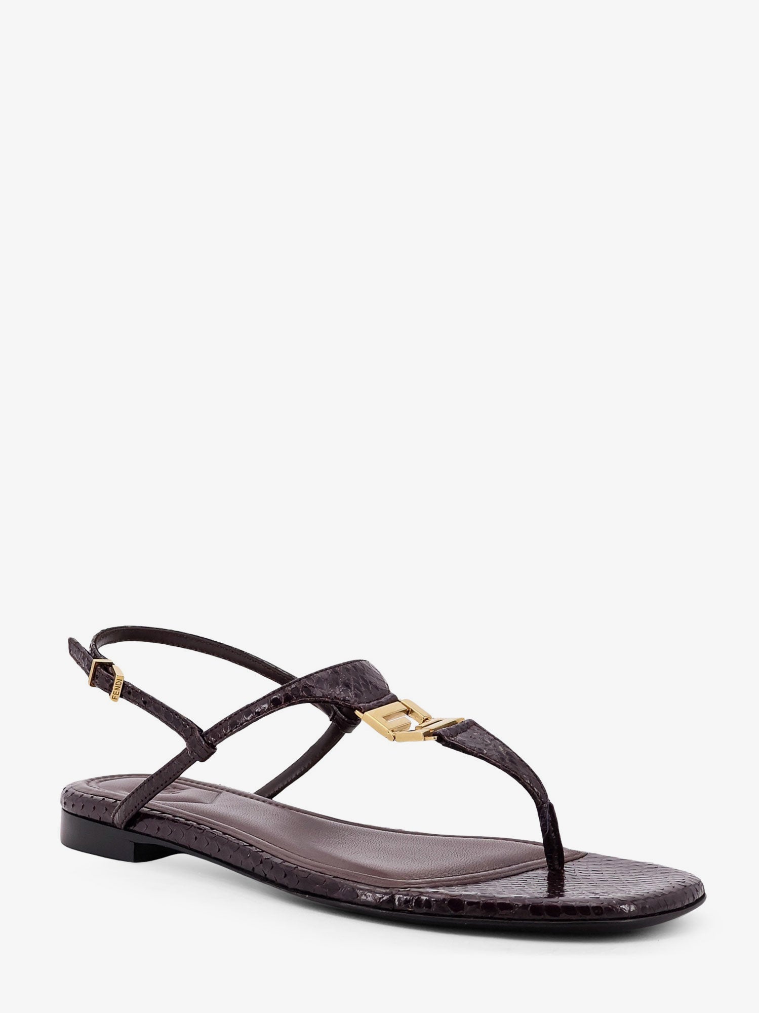 Fendi Women Fold Leather Sandals With Reptile Effect
