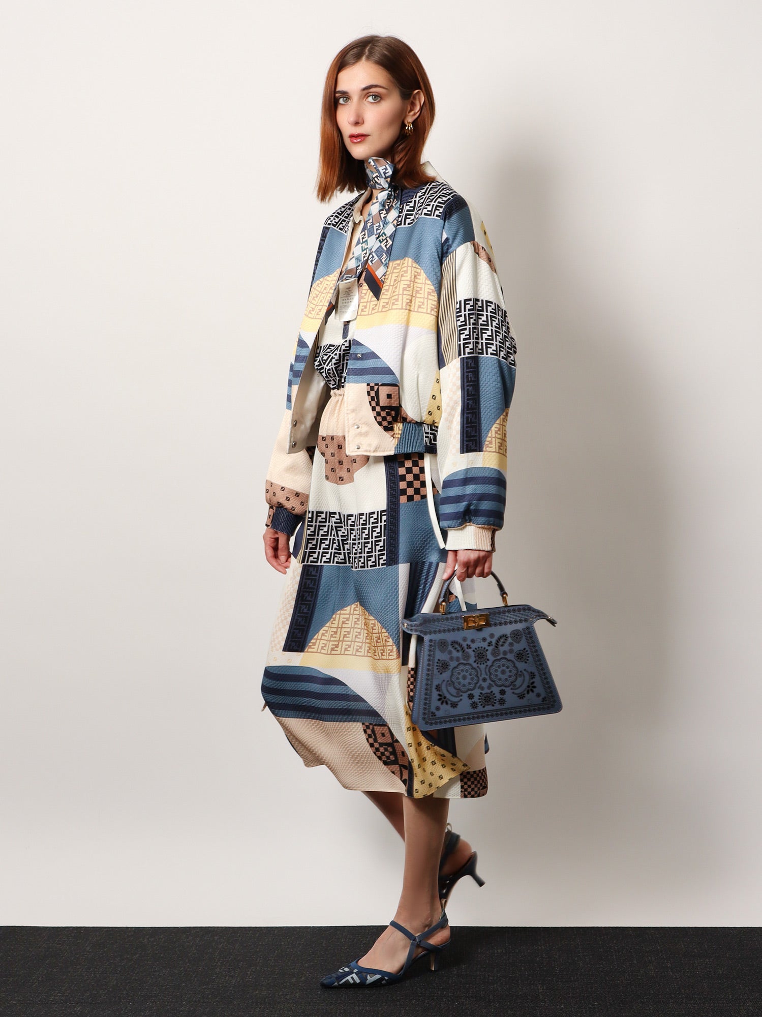 Fendi Women Reversible Patchwork Silk Bomber