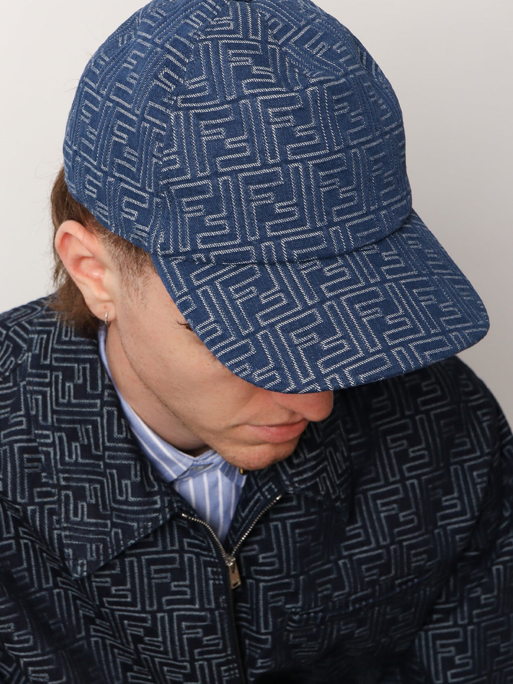 Fendi Men Ff Jacquard Denim Baseball Hat