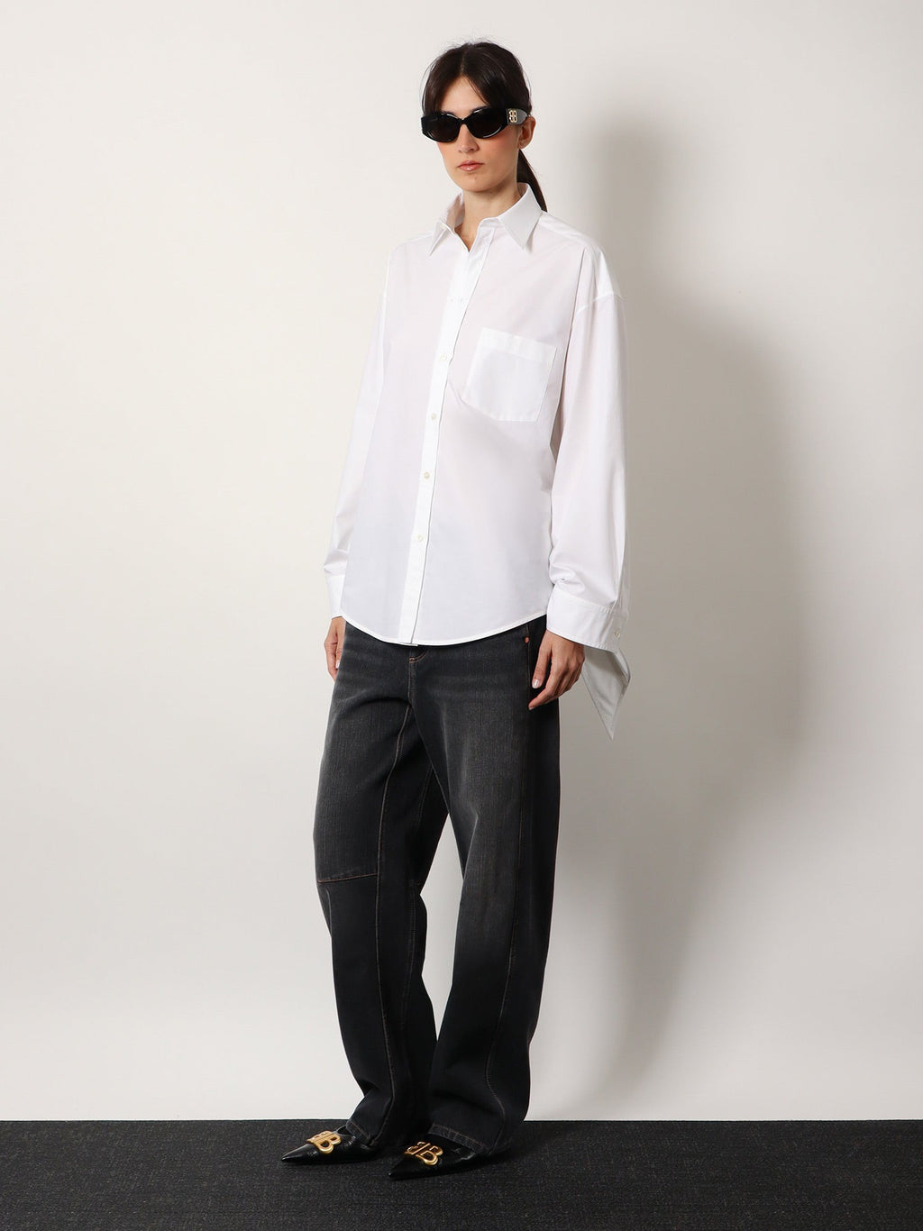 Balenciaga Women Oversize Cotton Shirt With Knotted Details