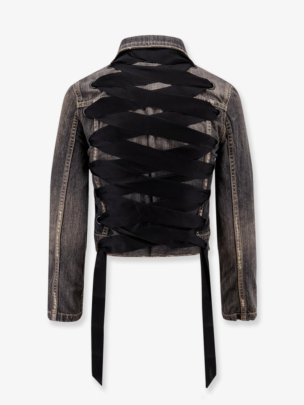 Balenciaga Women Denim Jacket With Satin Laces