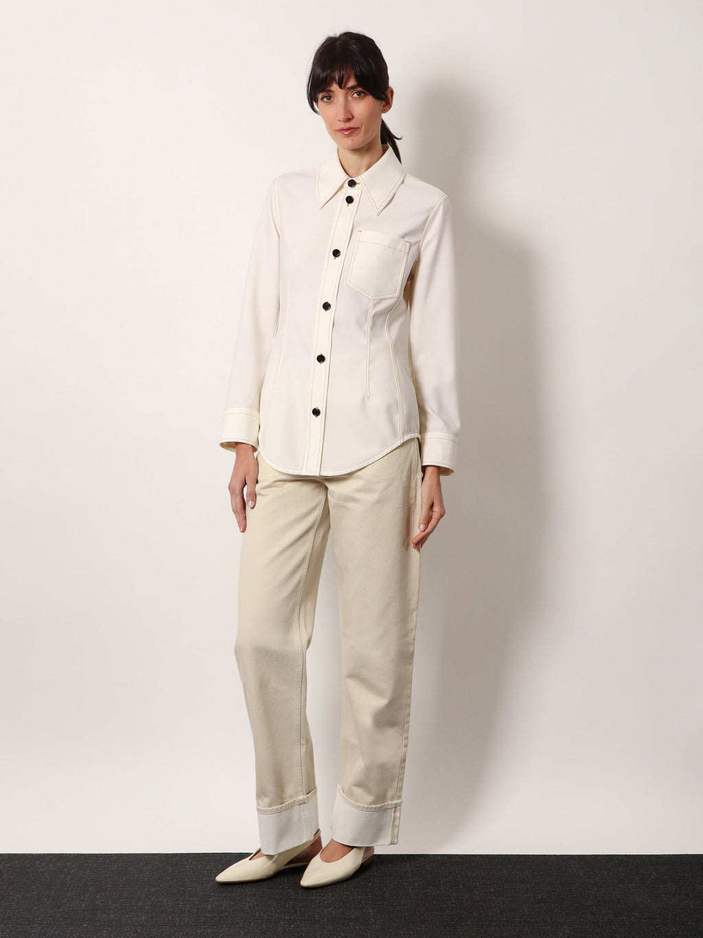 Bottega Veneta Women Traverl Light Wool Shirt With Maxi Pointed Collar
