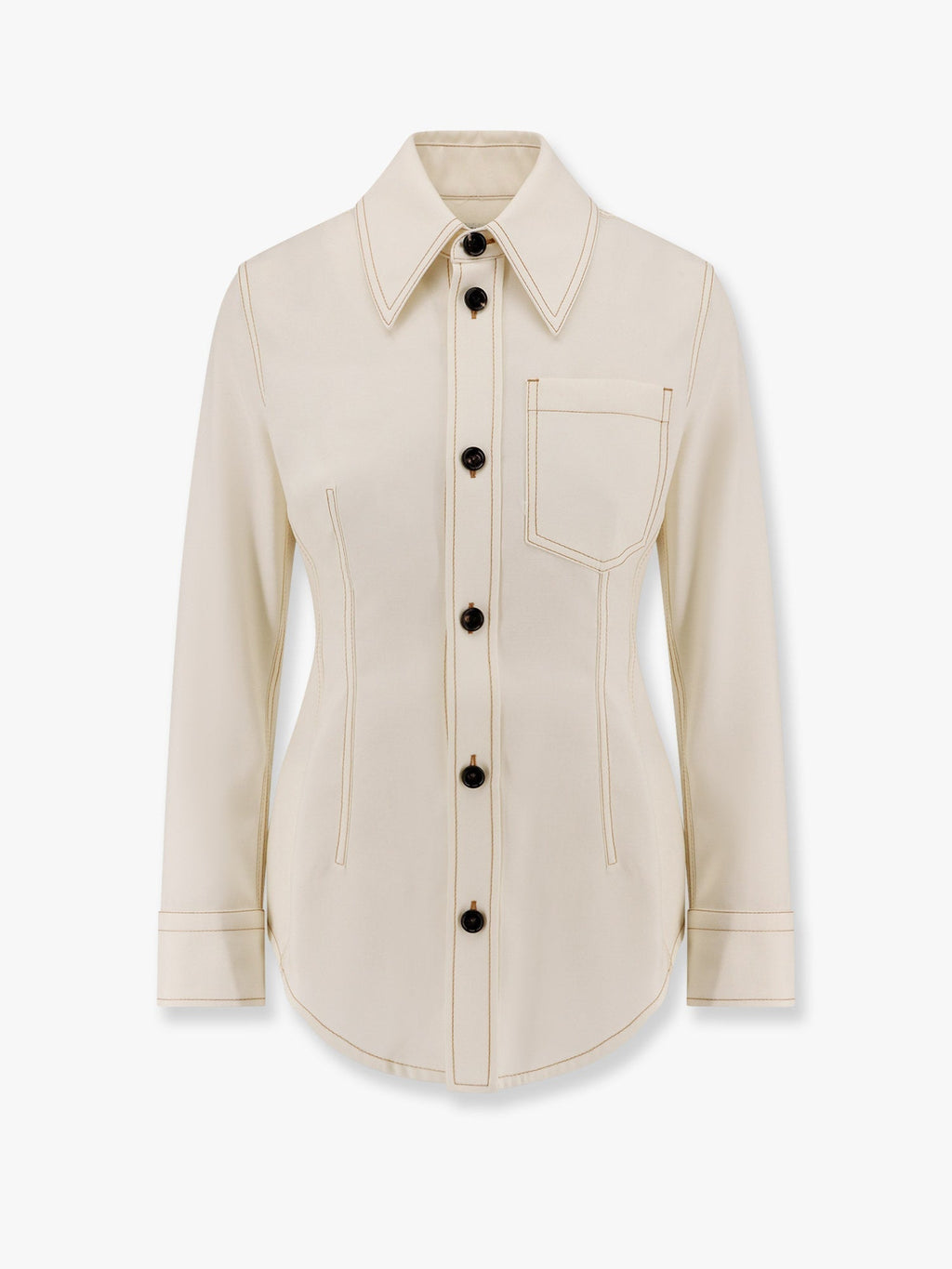 Bottega Veneta Women Traverl Light Wool Shirt With Maxi Pointed Collar