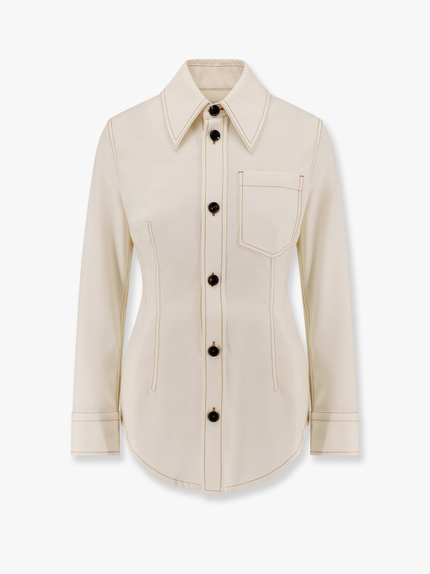 Bottega Veneta Women Traverl Light Wool Shirt With Maxi Pointed Collar