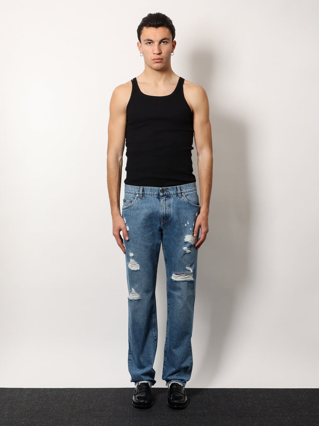 Dolce & Gabbana Men Cotton Jeans With Rippings Detail