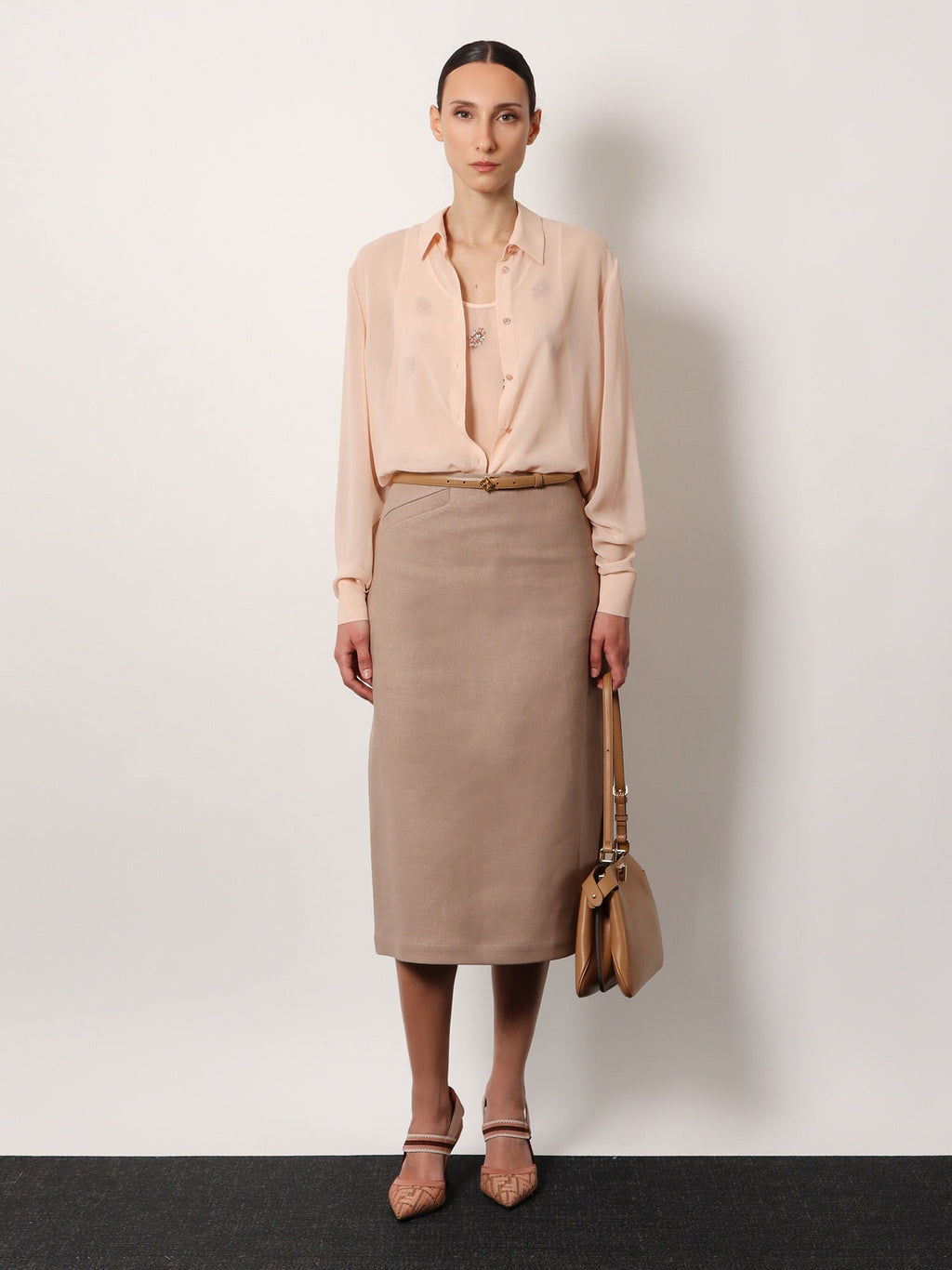 Fendi Women Georgette Top With Rhinestones And Sequins Embroidery