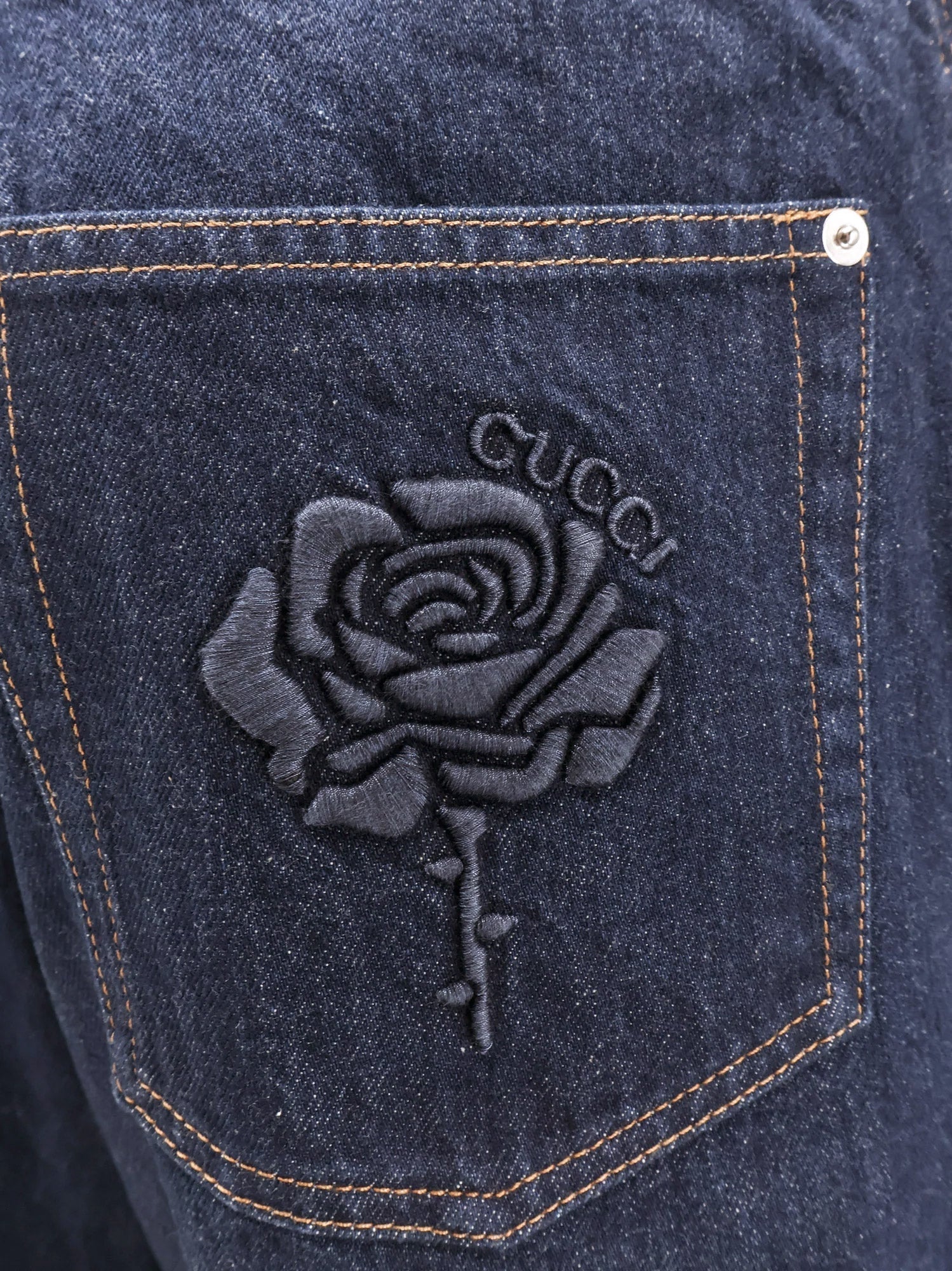 Gucci Men Cotton Jeans With Back Floral Print