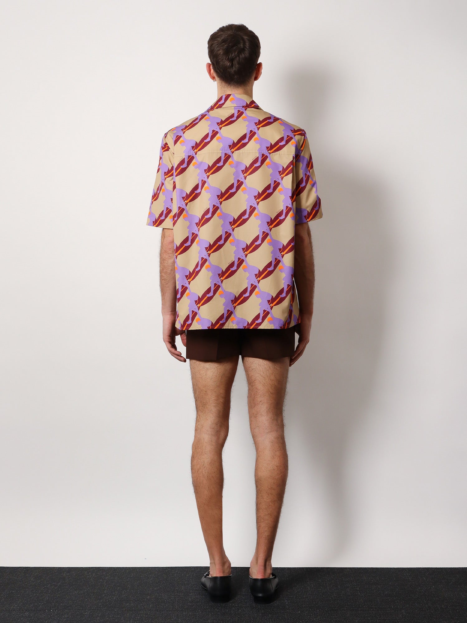 Gucci Men Bowling Cotton Popeline Shirt With All-Over Surfer Print