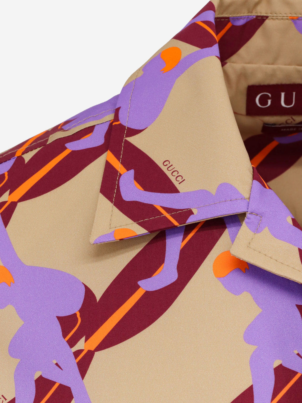 Gucci Men Bowling Cotton Popeline Shirt With All-Over Surfer Print