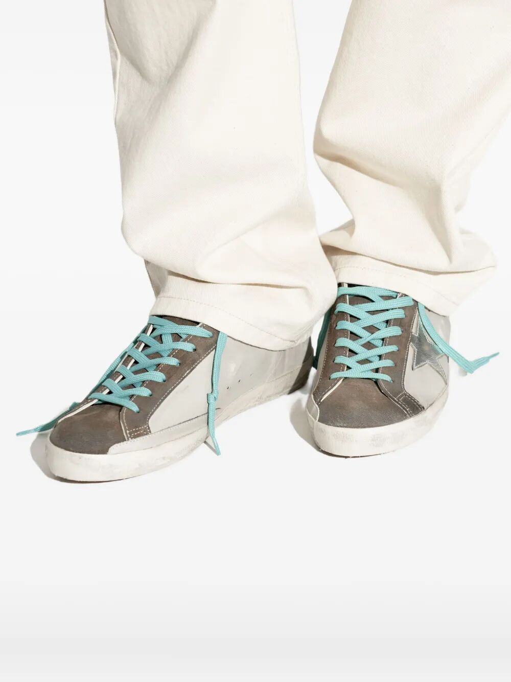 Golden Goose Men "Super Star" Leather Upper Suede Toe Tongue And Heel Laminated Star Sneakers