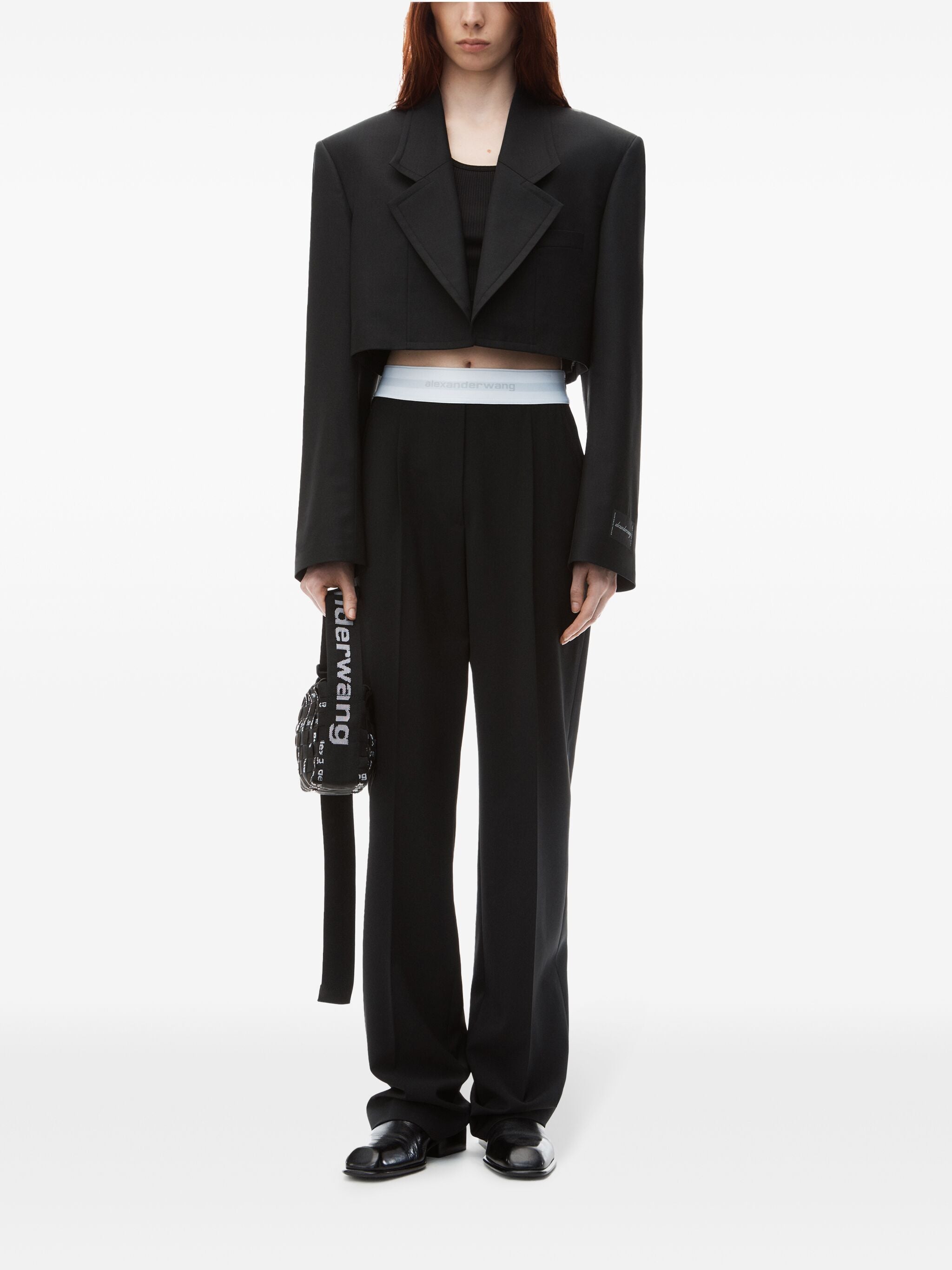 Alexander Wang Women High Waisted Pleated Pant With Logo Elastic