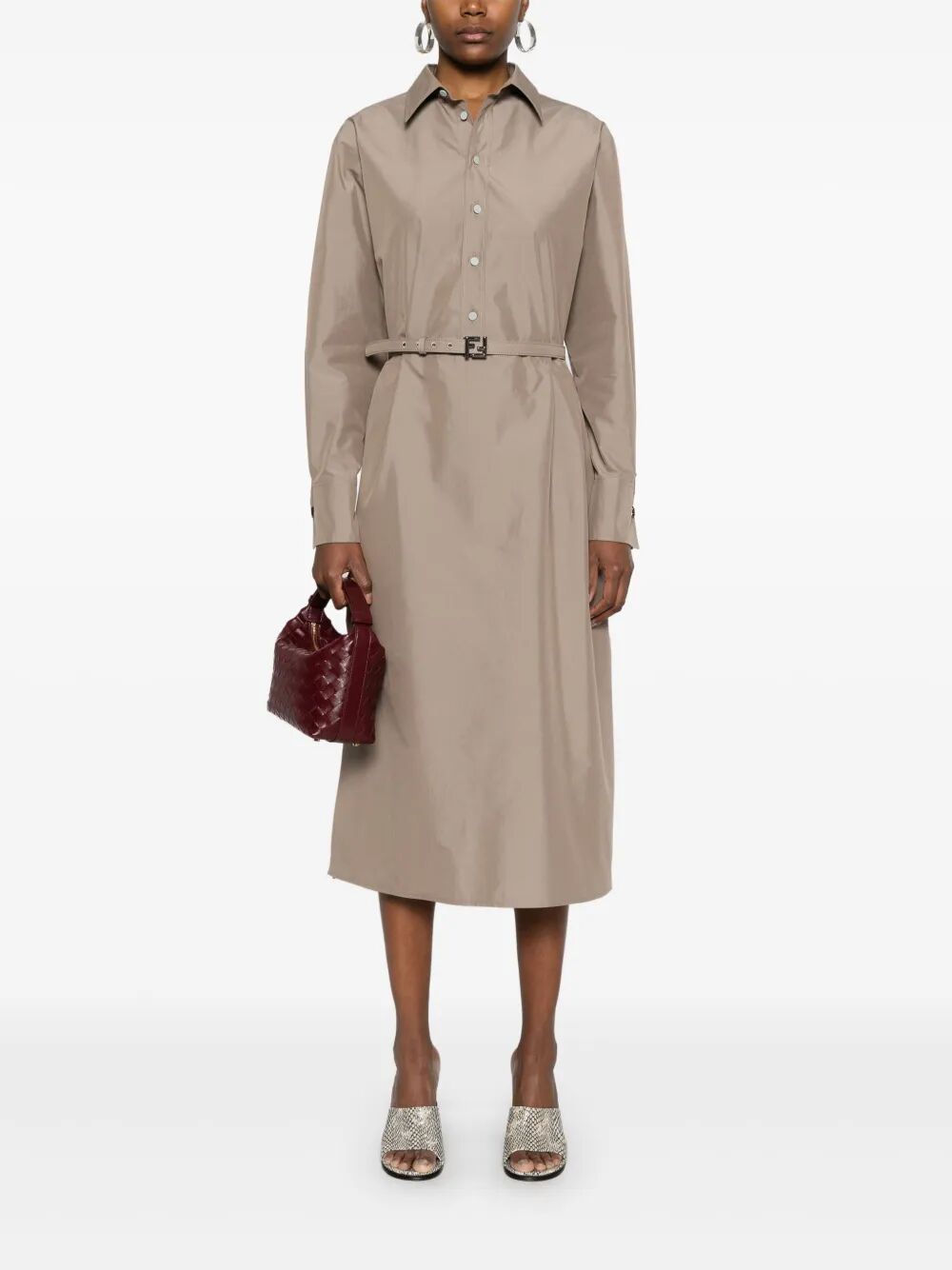 Fendi Women Poplin Belted Shirt Dress