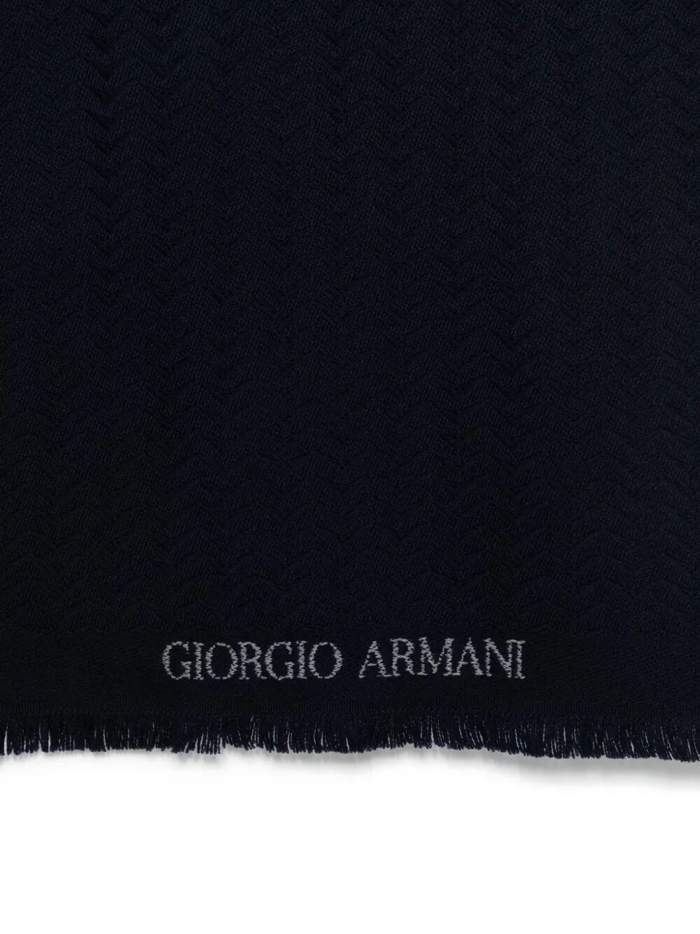 Giorgio Armani Men Herringbone Pattern Wool Fringed Scarf