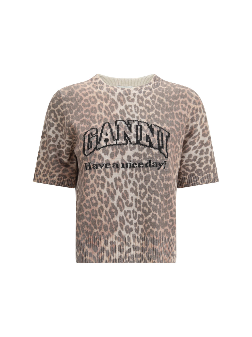 Ganni Women Leopard Print Short Sleeve Sweater