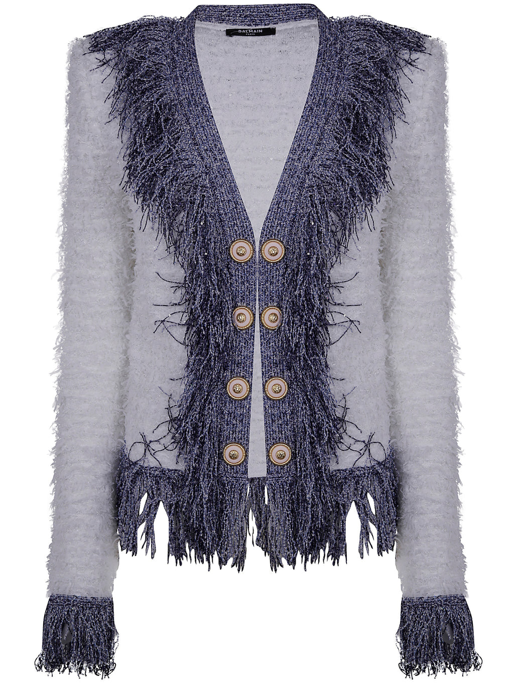 Balmain Women Collarless Glittered Fringed Tweed Jkt