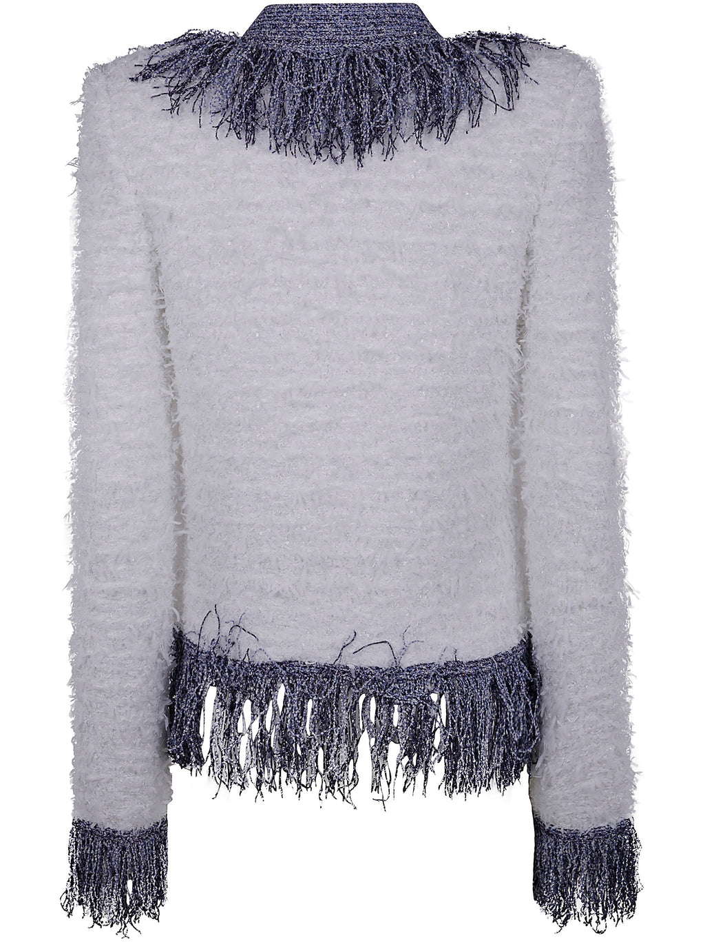 Balmain Women Collarless Glittered Fringed Tweed Jkt
