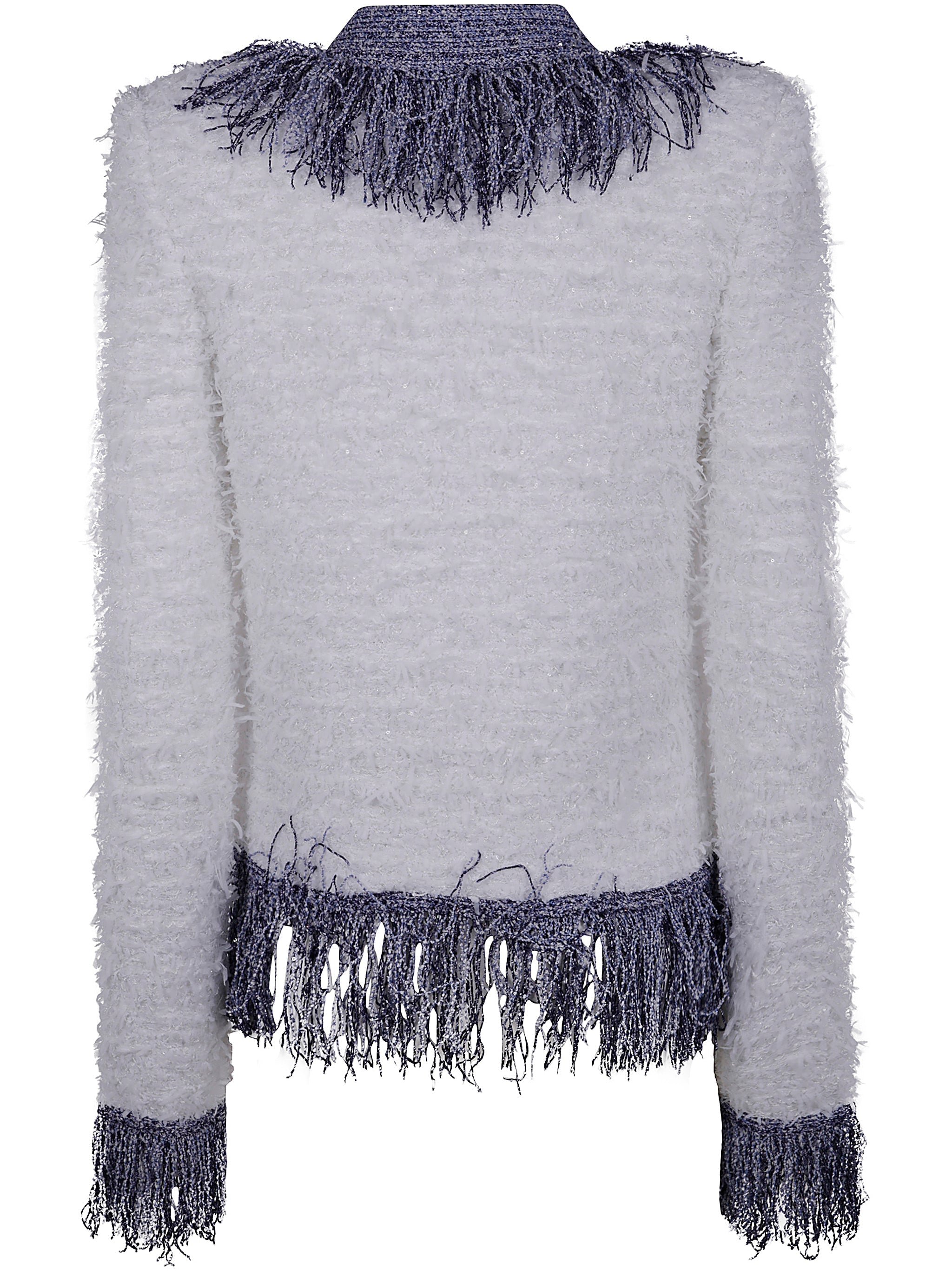 Balmain Women Collarless Glittered Fringed Tweed Jkt