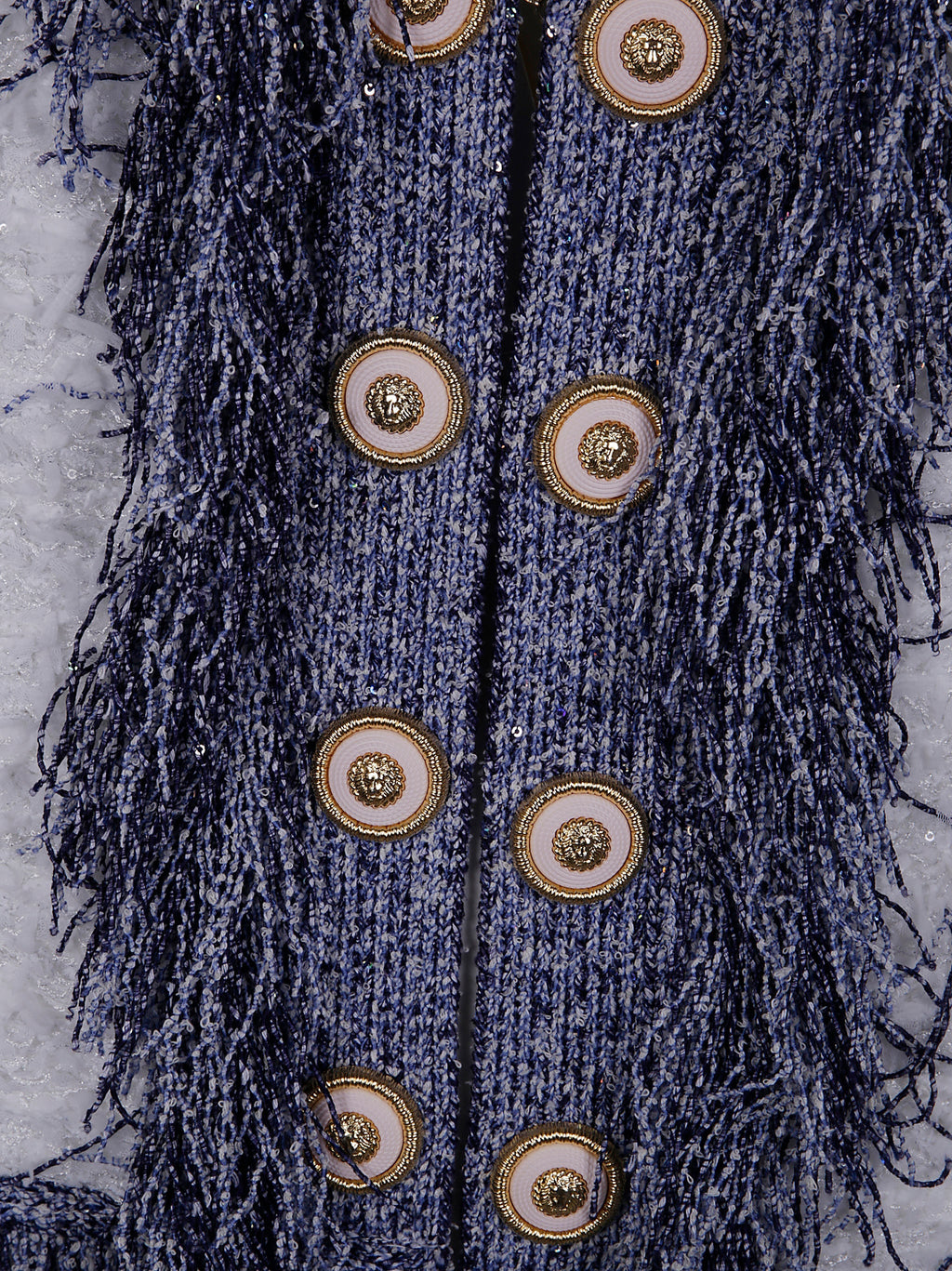 Balmain Women Collarless Glittered Fringed Tweed Jkt