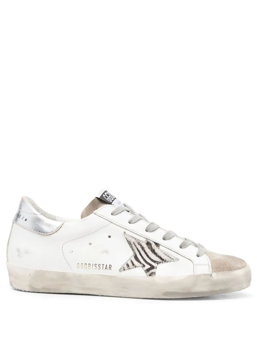 Golden Goose Women "Super Star" Leather Upper Suede Toe Zebra Horsy Star Laminated Heel