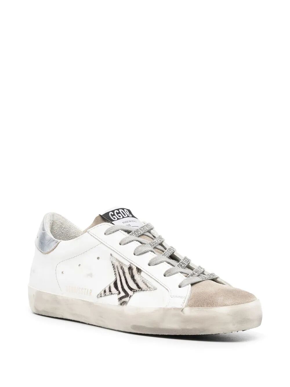 Golden Goose Women "Super Star" Leather Upper Suede Toe Zebra Horsy Star Laminated Heel