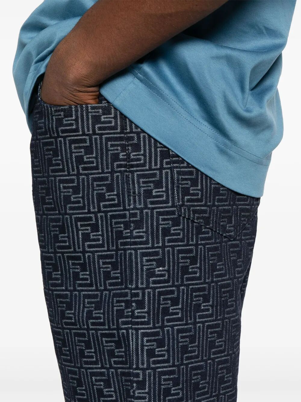 Fendi Men Ff Jacquard Denim Shorts