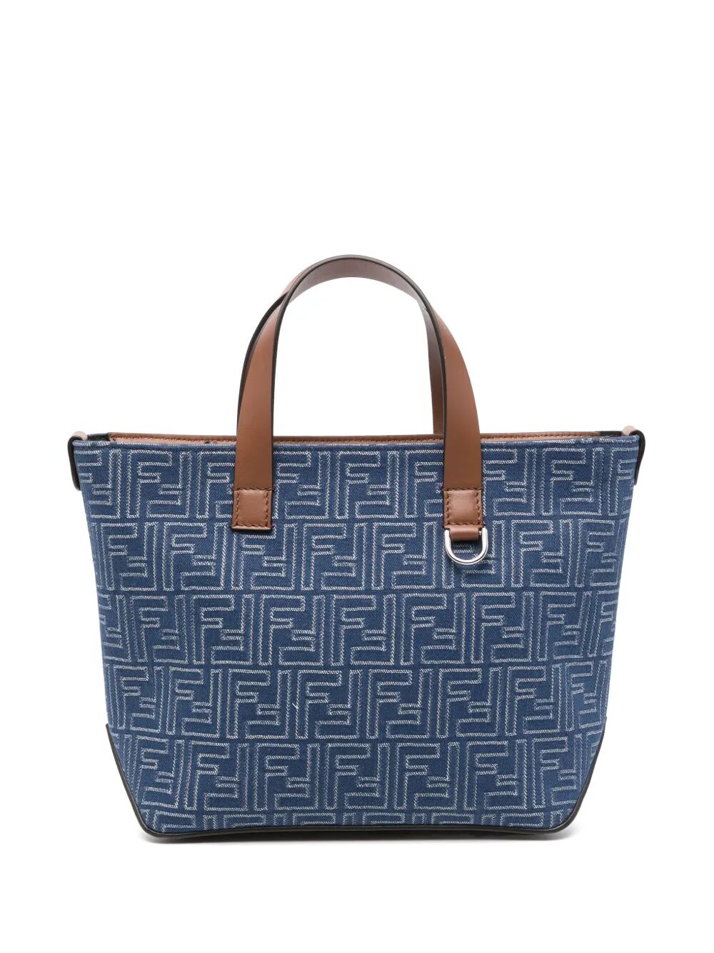 Fendi Men Denim Effect Ff Jacquard Small Shopping Bag