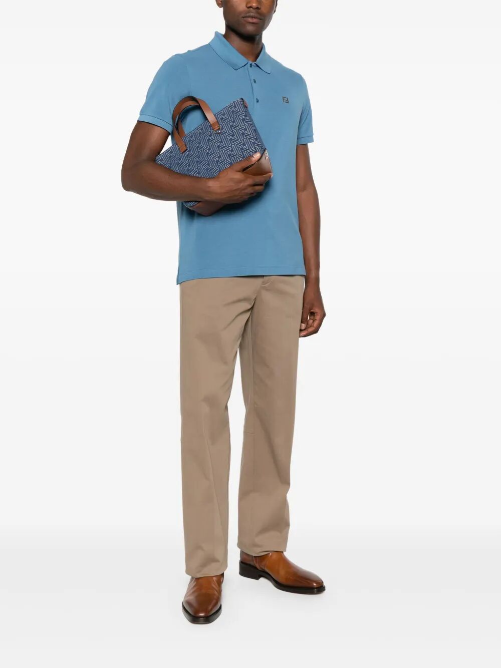 Fendi Men Denim Effect Ff Jacquard Small Shopping Bag