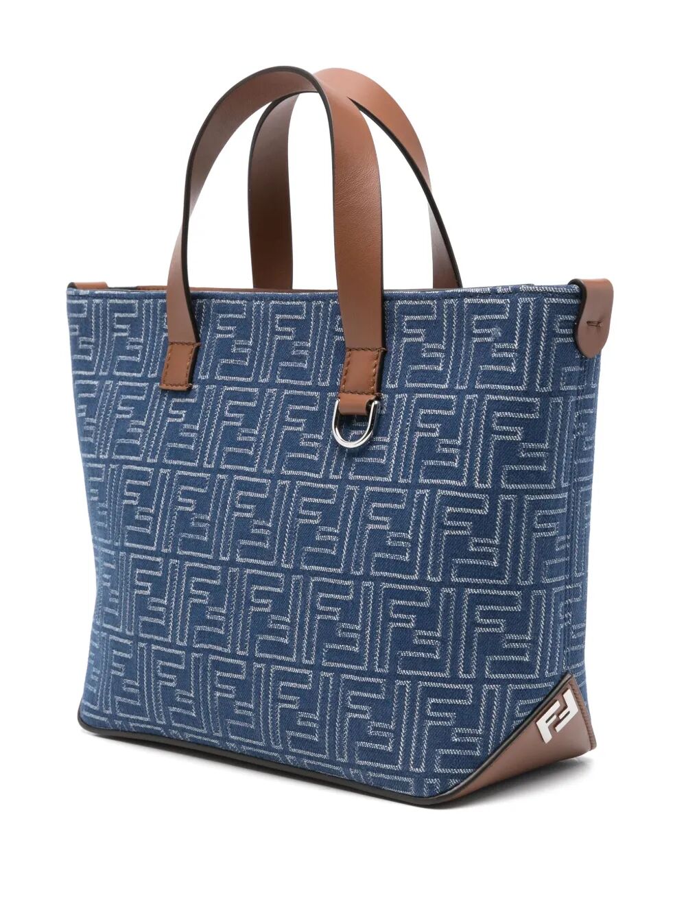 Fendi Men Denim Effect Ff Jacquard Small Shopping Bag