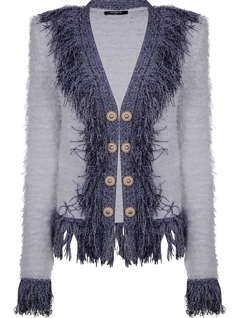 Balmain Women Collarless Glittered Fringed Tweed Jkt