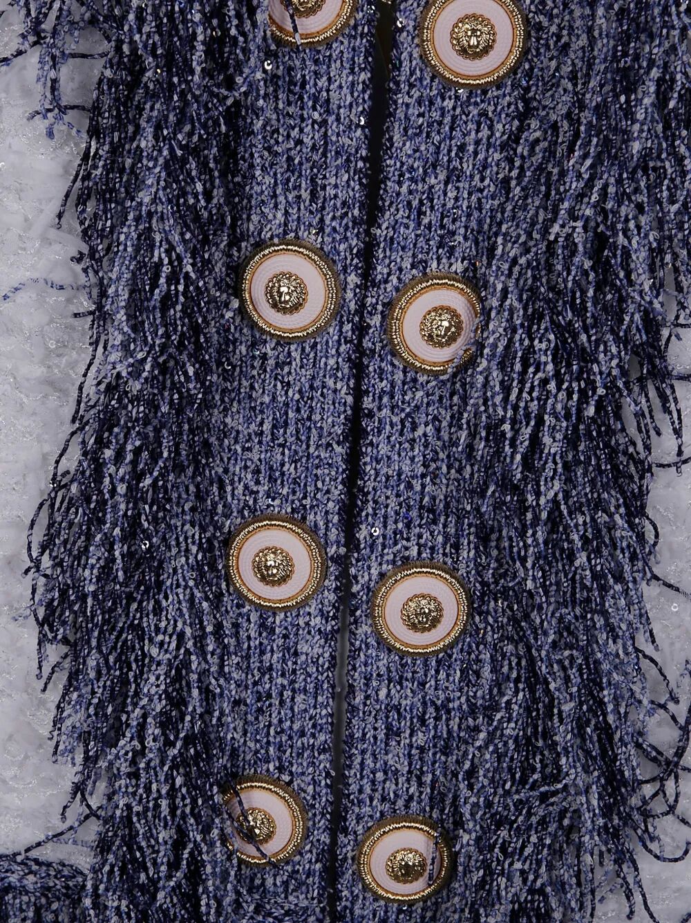 Balmain Women Collarless Glittered Fringed Tweed Jkt