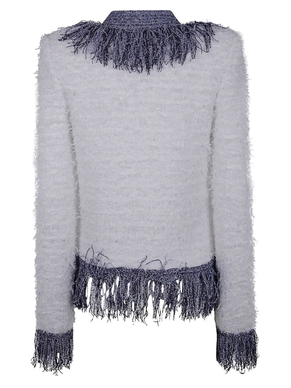 Balmain Women Collarless Glittered Fringed Tweed Jkt