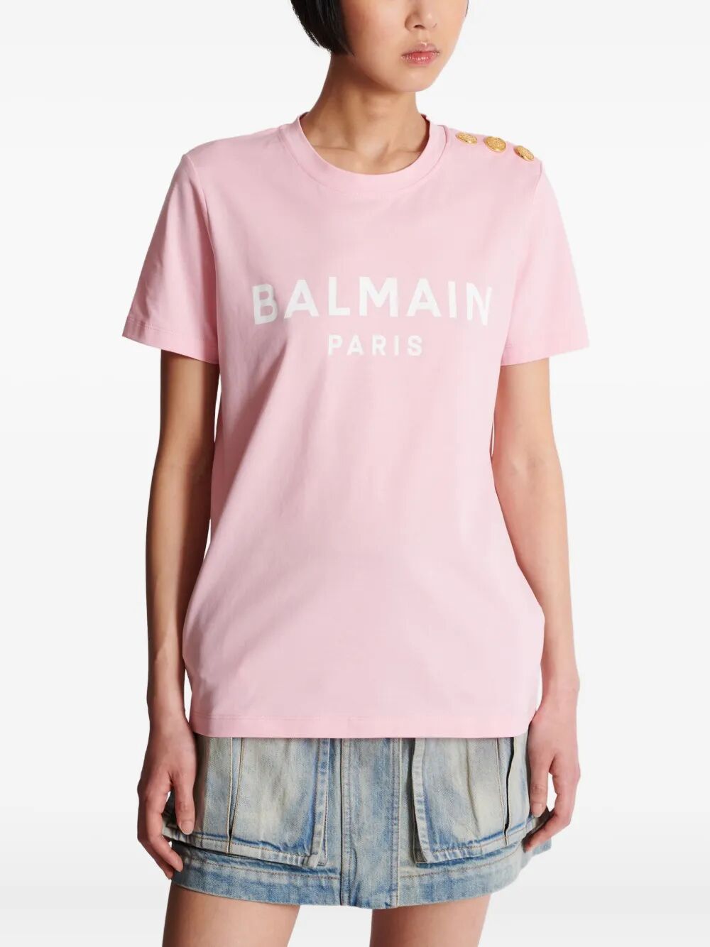 Balmain Women 3 Buttons Balmain Printed T-Shirt
