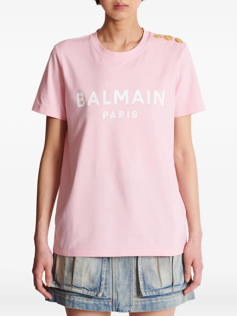 Balmain Women 3 Buttons Balmain Printed T-Shirt