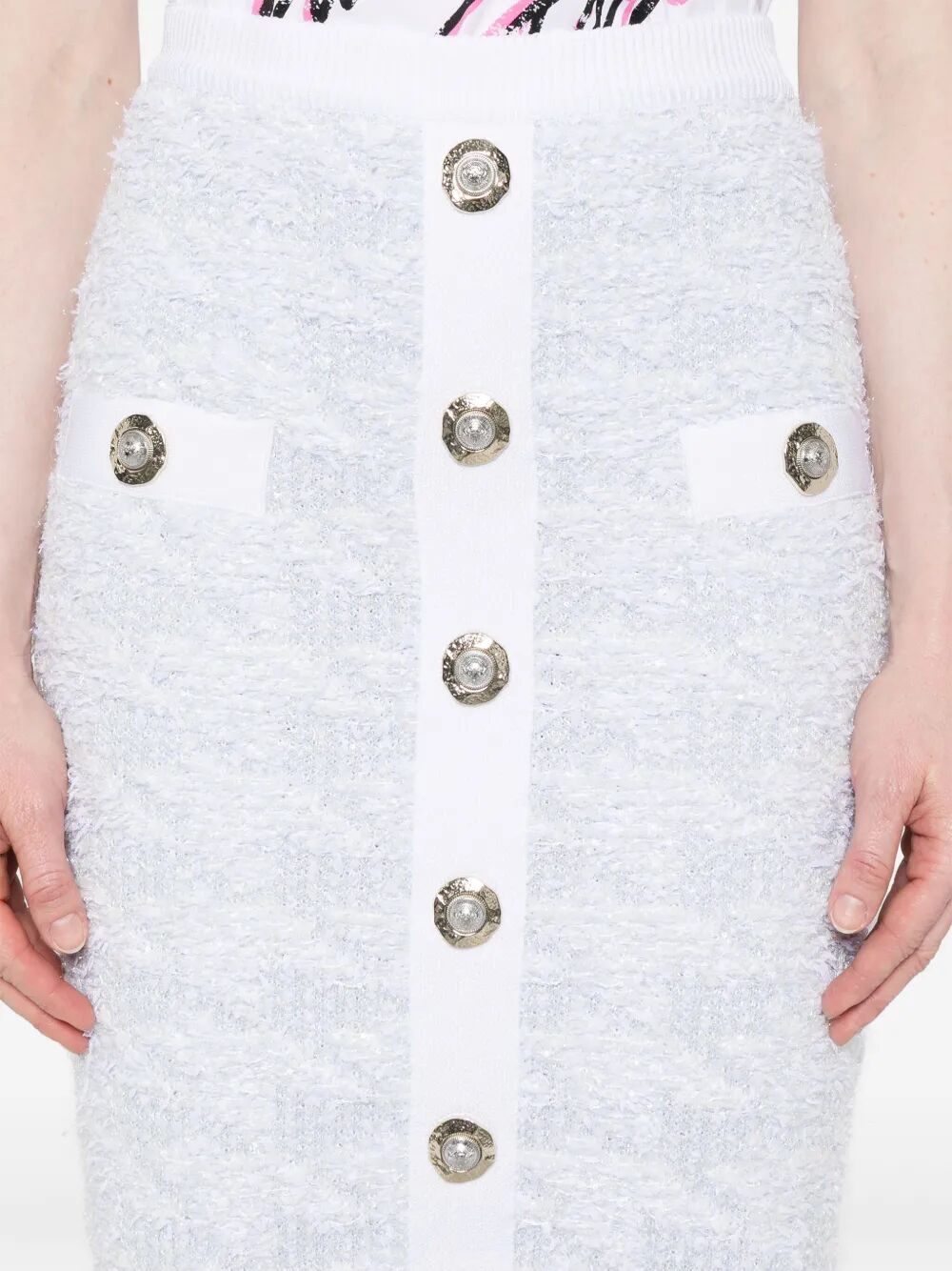 Balmain Women Buttoned Tweed Knee Lenght Skirt