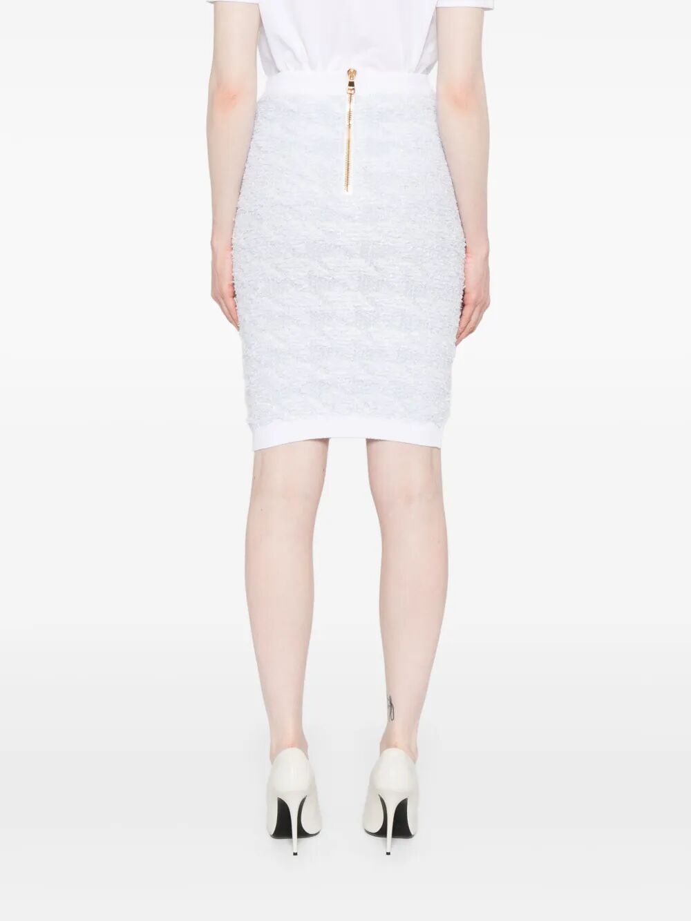 Balmain Women Buttoned Tweed Knee Lenght Skirt