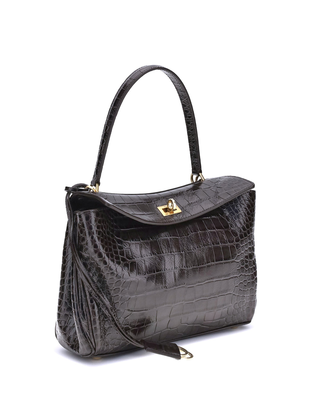 Balenciaga Women Rodeo Shoulder Bag In Crocodile-Print Leather