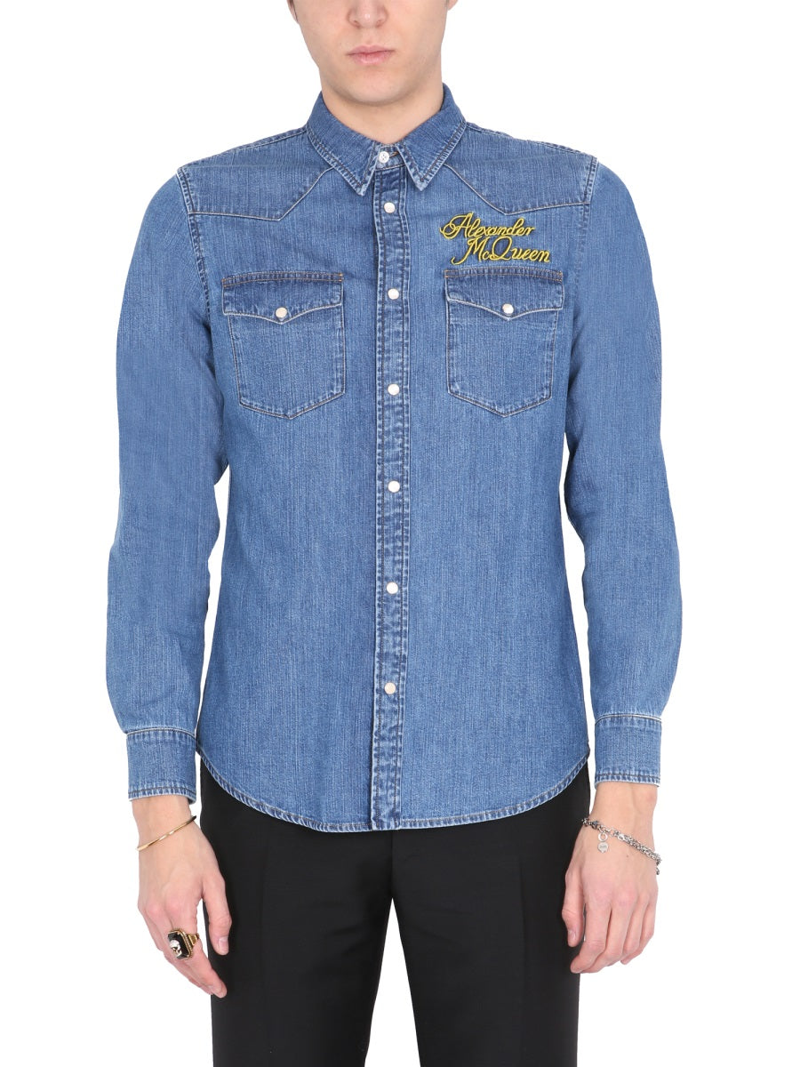 Alexander Mcqueen Men Shirt With Embroidered Logo