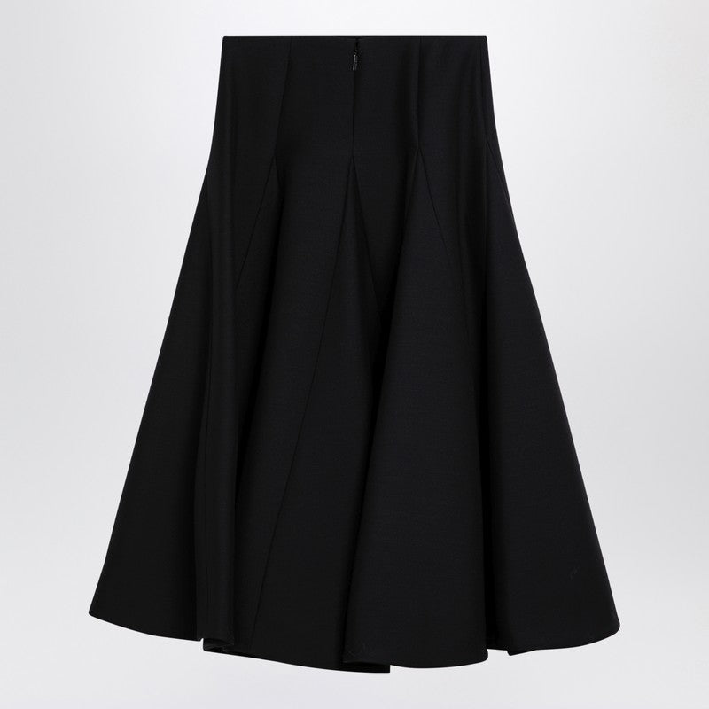 Valentino Black Silk Flounced Midi Skirt Women