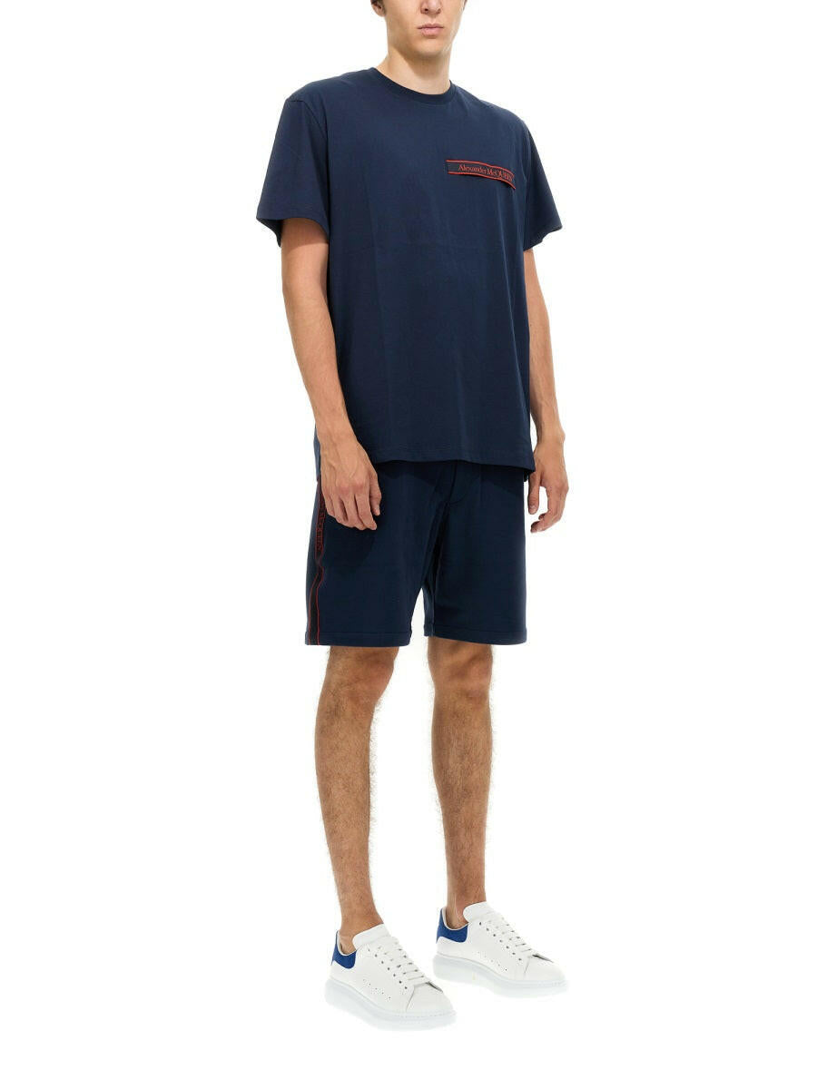 Alexander Mcqueen Men Bermuda Shorts With Selvedge Logo Band