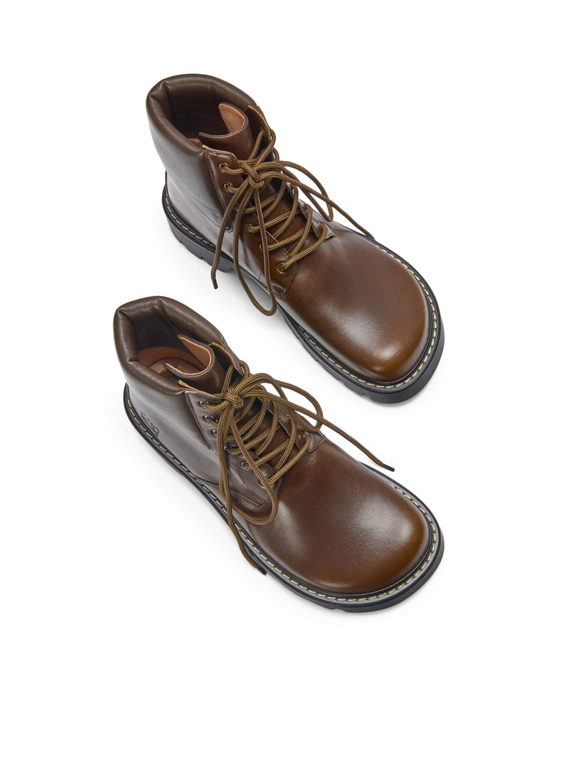 Loewe Men Sierrain Military Ankle Boots Vegetable Tanned Calfskin