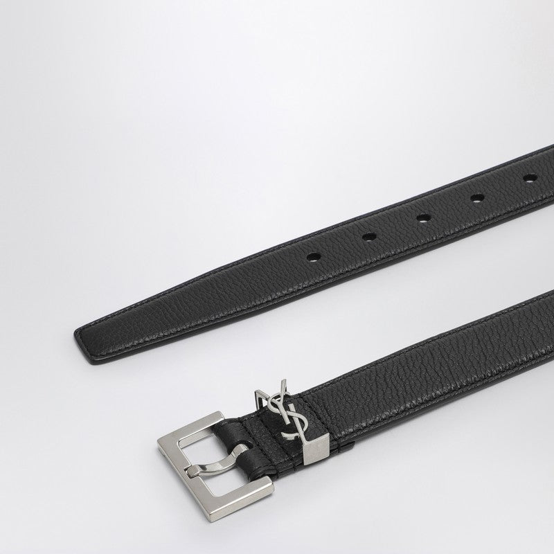 Saint Laurent Black Cassandre Belt In Grained Leather Men