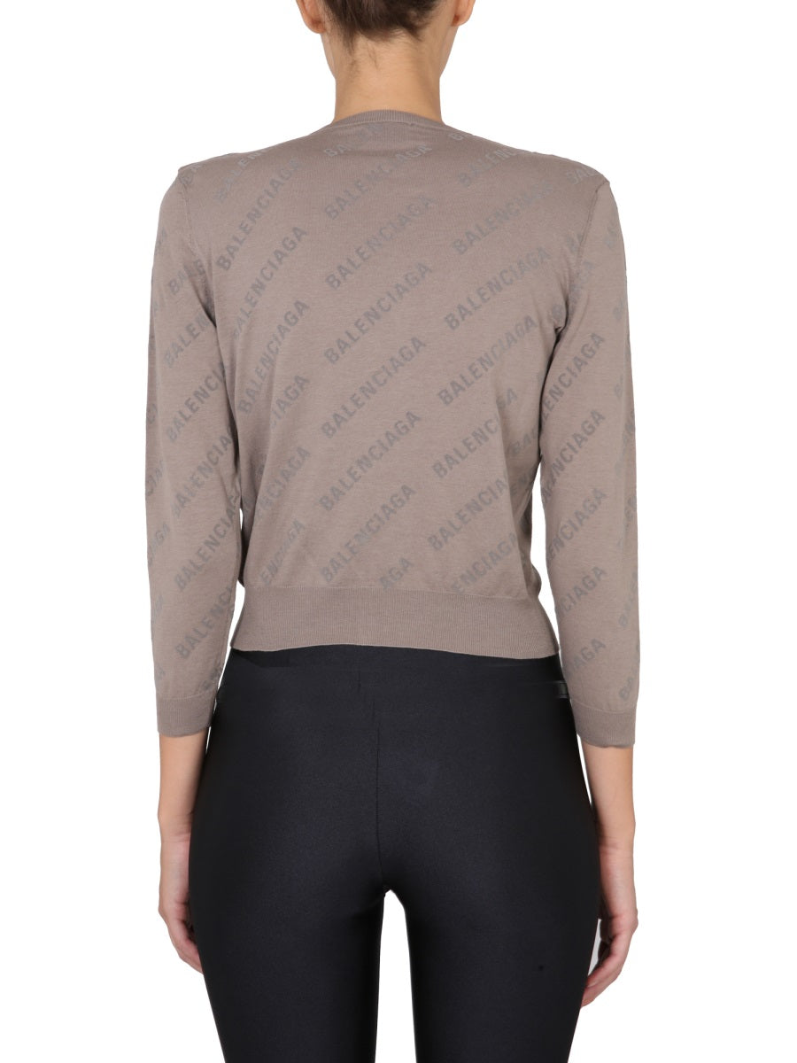 Balenciaga Women Allover Logo Cropped Cardigan