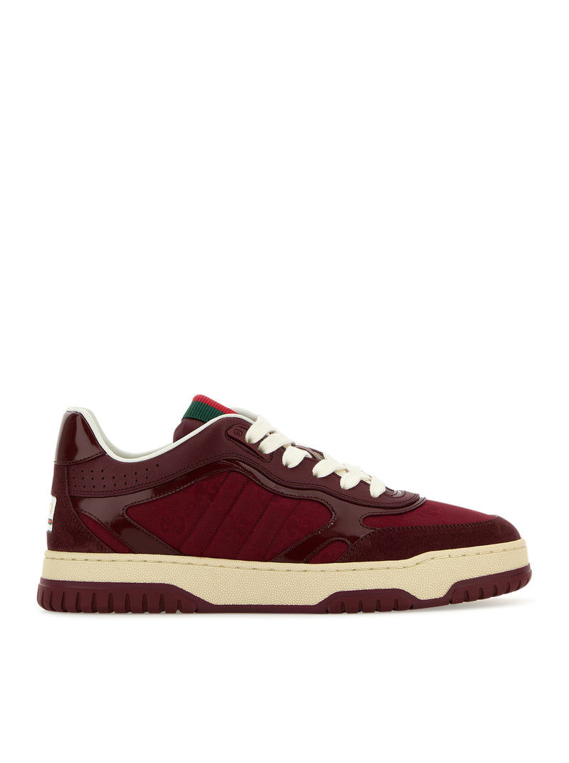 Gucci Women Sneakers Re-Web Bordeaux In Leather And Gg Supreme Fabric