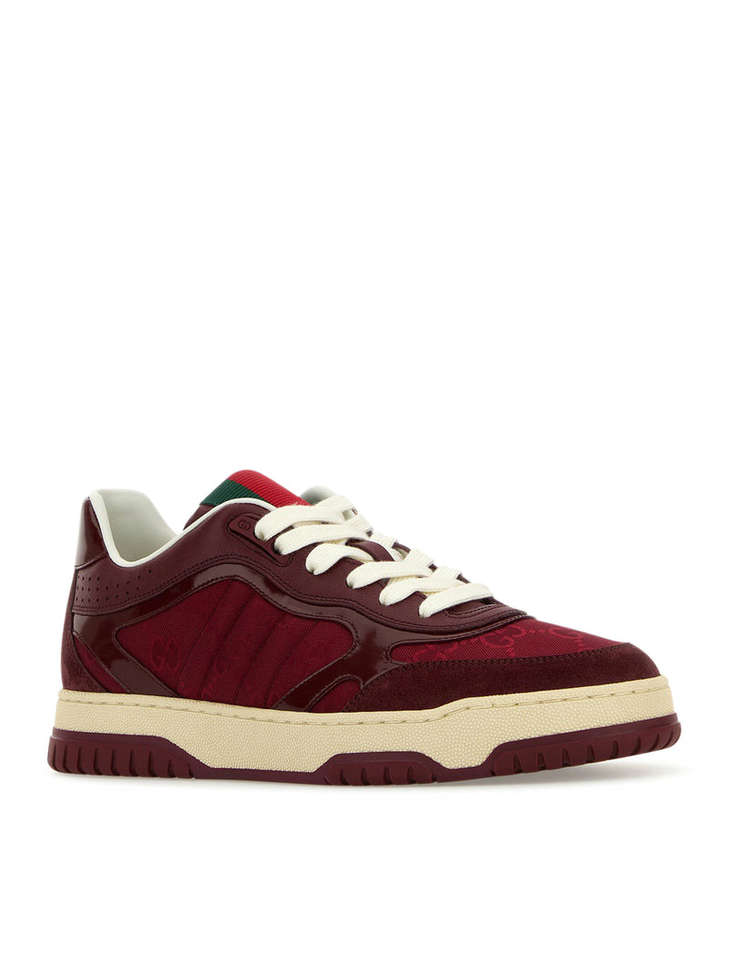 Gucci Women Sneakers Re-Web Bordeaux In Leather And Gg Supreme Fabric