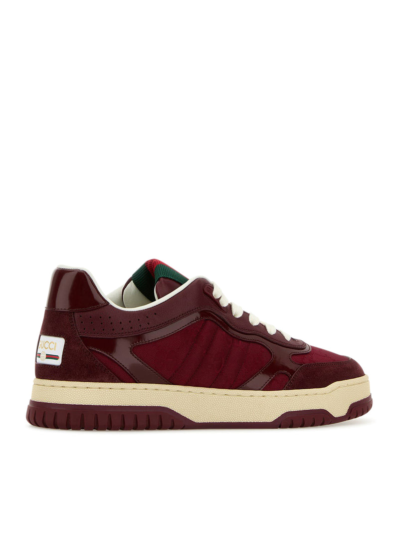 Gucci Women Sneakers Re-Web Bordeaux In Leather And Gg Supreme Fabric